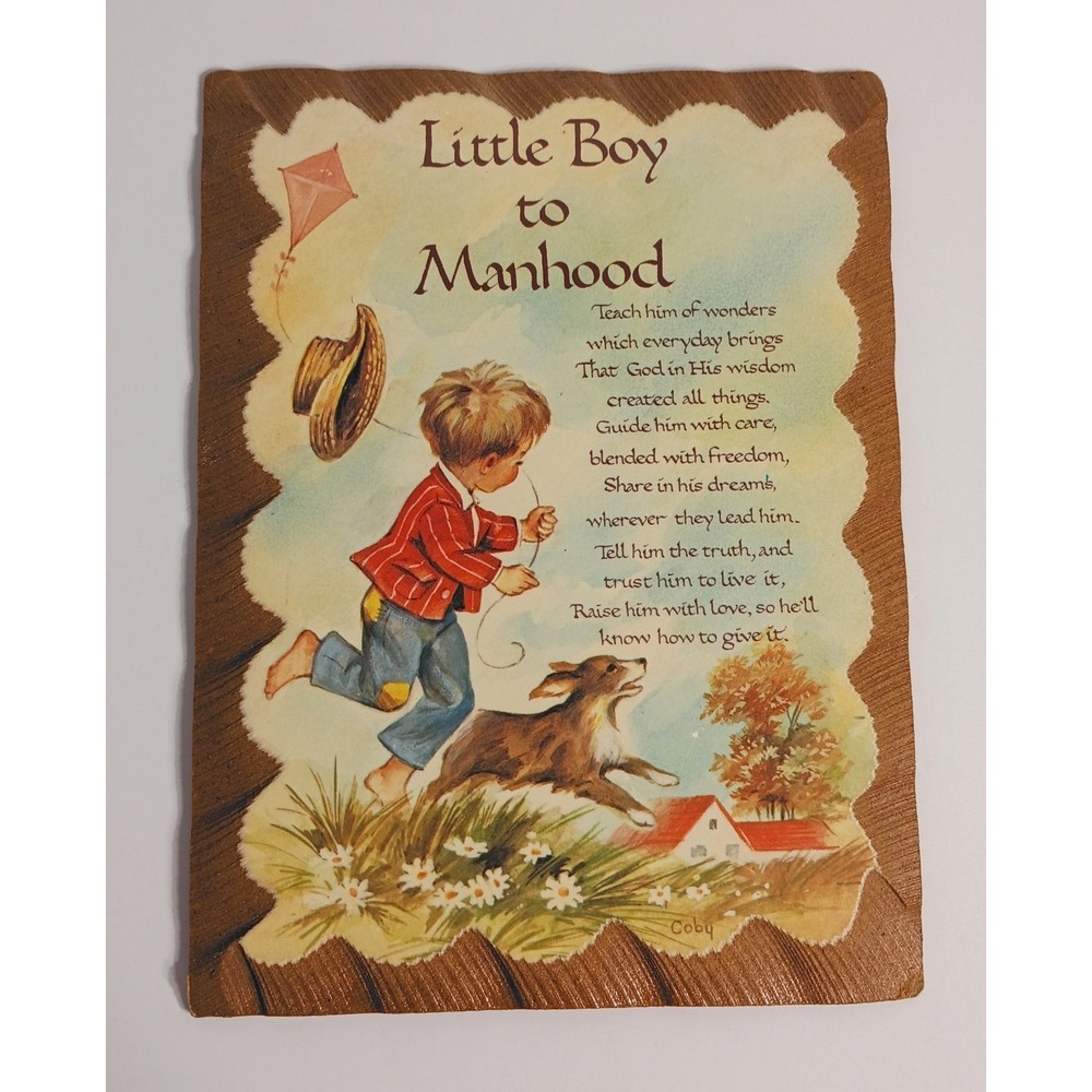 Vintage Folk Art Decoupage Nursery Decor Wooden‎ Hanging Plaque Boy's Room Decor